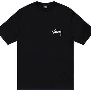 Stussy Black Plush Short Sleeve Tee with White Chest Logo Size L